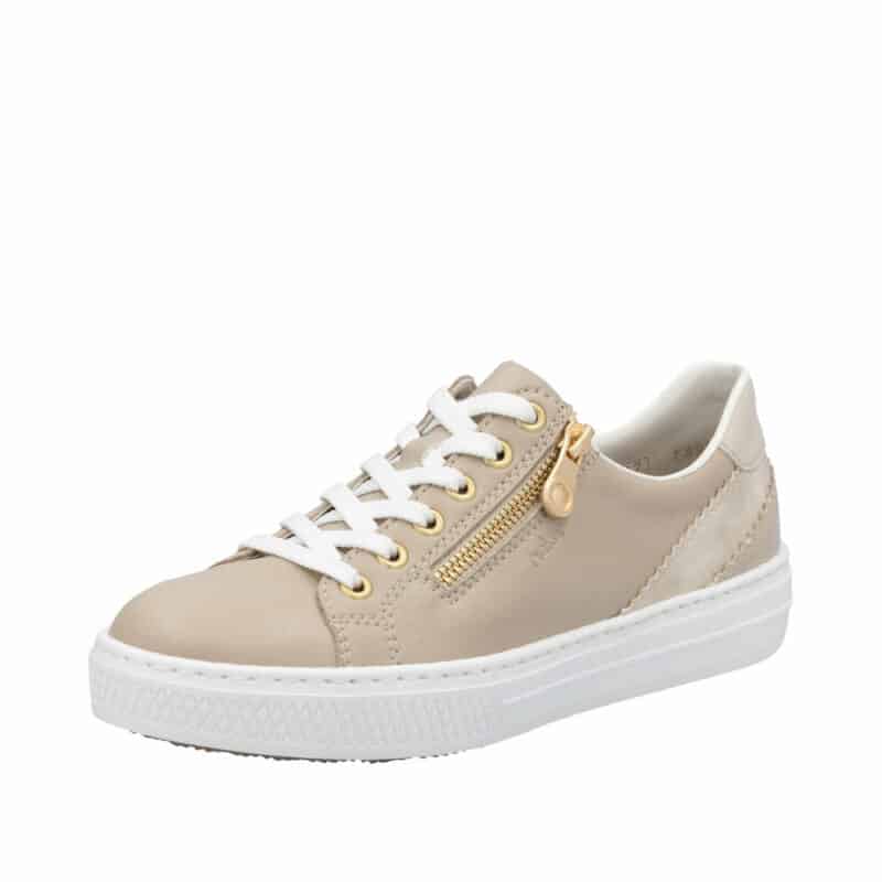 Rieker sneakers til dame i beige læder med lynlås