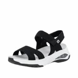 Rieker sandal til dame i sort. Stødabsorberende og velcro rem