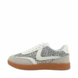 Rugged Gear Retro Indoor sneakers til dame i hvid og grå med glimmer og snørebånd