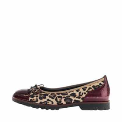 Gabor ballerinasko til dame i leopard med bordeaux lak og sløjfe detaljer samt indersål af skind