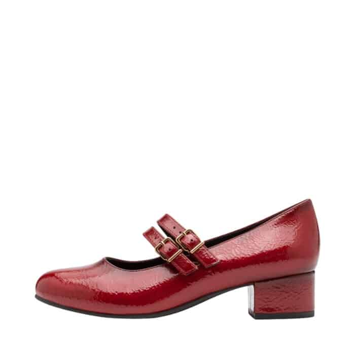 Jana pumps til dame i rød lak, med to justerbare spænder og blokhæl på 4 cm