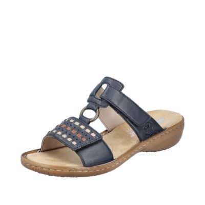 Rieker sandal til dame i blå med velcrorem og stødabsorberende såler