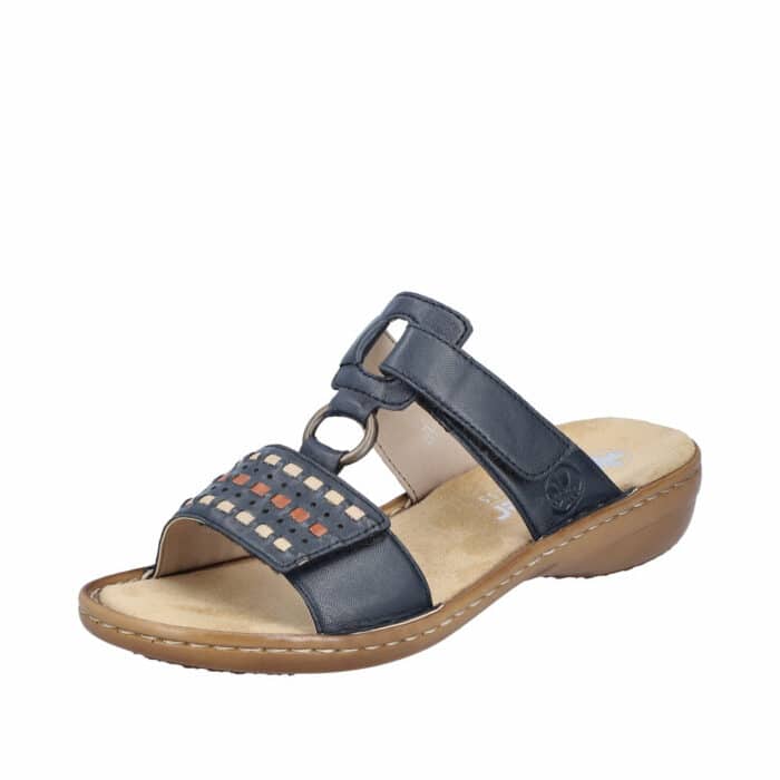 Rieker sandal til dame i blå med velcrorem og stødabsorberende såler