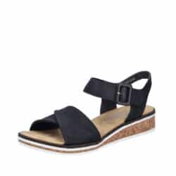 Rieker sandal til dame i sort med kilehæl og velcrorem