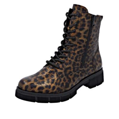 Remonte støvle til dame i leopard med snørebånd og lynlås samt let foring og ekstra bredde G