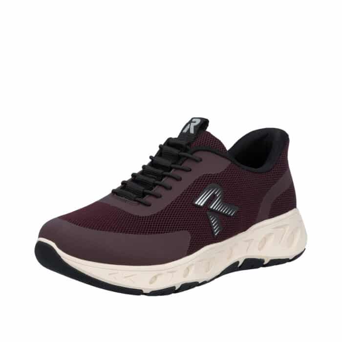 Rieker sneakers til dame i bordeaux, med ready 2 go og fast hælkappe samt ekstra bredde (G)