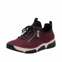 Rieker sneakers til dame i bordeaux, med skind sål samt pynte lynlås