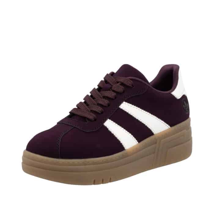 Rieker sneakers til dame i bordeaux med udtagelig sål samt en chunky ydersål