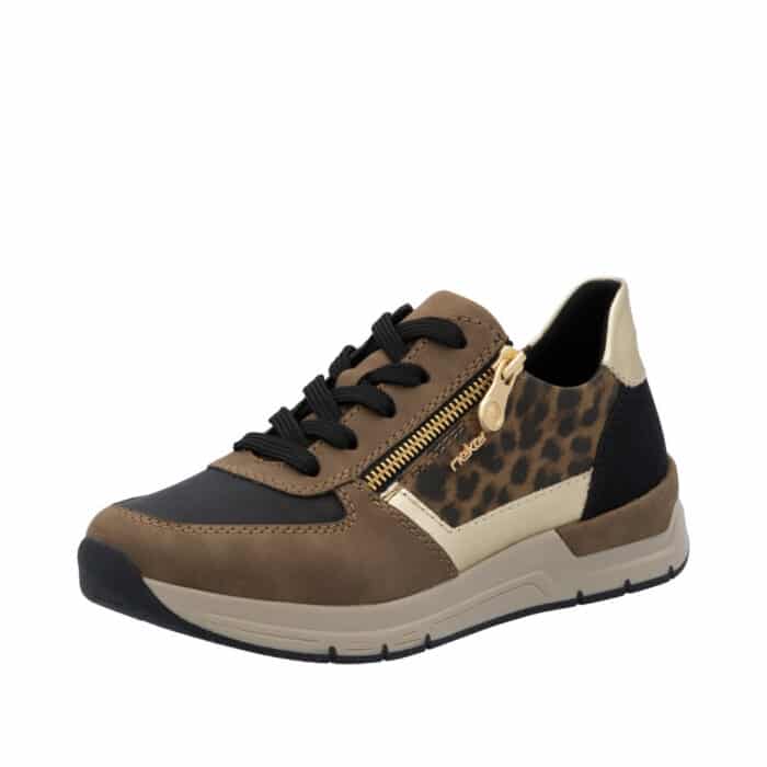 Rieker sneakers til dame i brun med fine detaljer og lynlås samt udtagelig sål