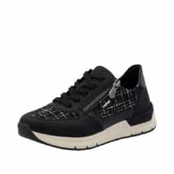Rieker sneakers til dame i sort med snørebånd og lynlås samt udtagelig sål