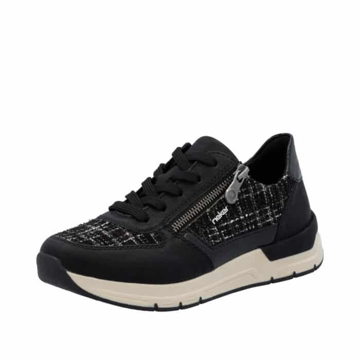 Rieker sneakers til dame i sort med snørebånd og lynlås samt udtagelig sål