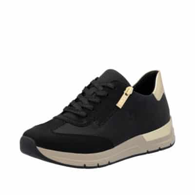 Rieker sneakers til dame i sort med udtagelig sål og snørebånd samt funktionel lynlås