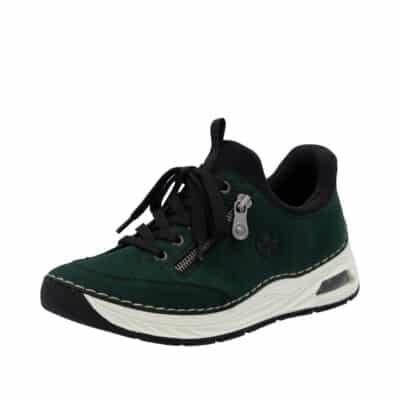 Rieker Ready 2 Go sneakers til dame i grøn med snørebånd og pyntelynlås samt indersål af skind
