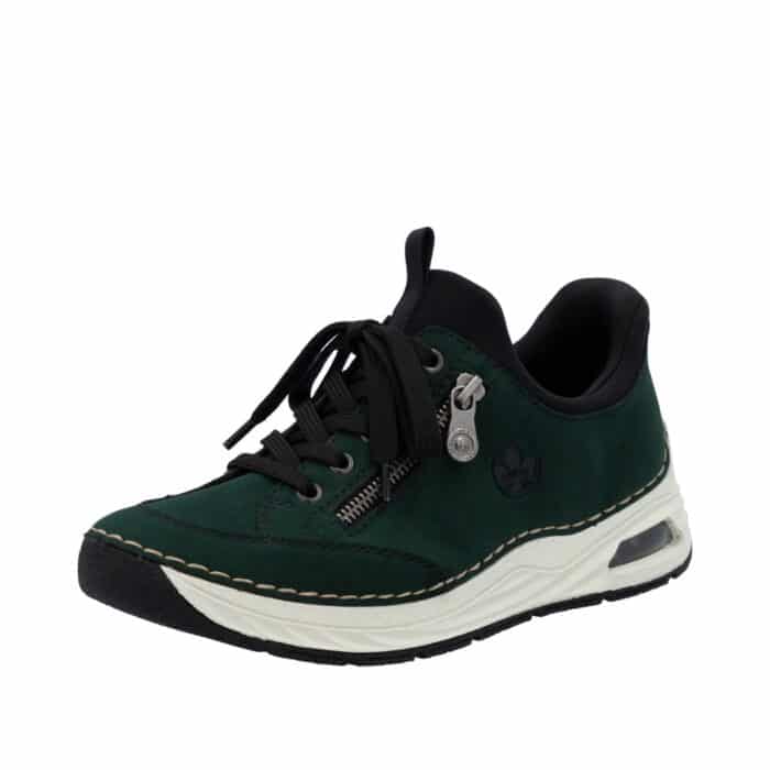 Rieker Ready 2 Go sneakers til dame i grøn med snørebånd og pyntelynlås samt indersål af skind