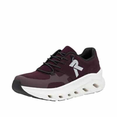 Rieker sneakers til dame i bordeaux med udtagelig sål og elastik samt ekstra bredde (G)