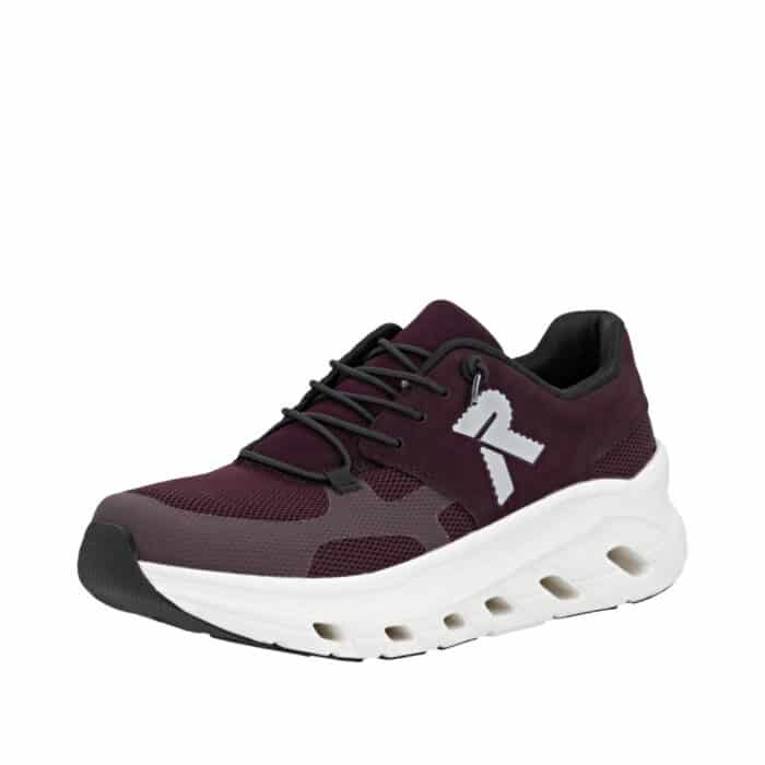 Rieker sneakers til dame i bordeaux med udtagelig sål og elastik samt ekstra bredde (G)