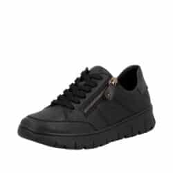 Rieker sneakers til dame i sort skind med snørebånd og funktionel lynlås samt udtagelig sål med ekstra bredde H