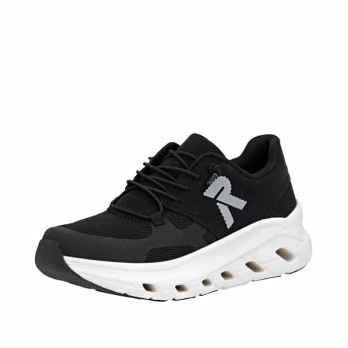 Rieker sneakers til dame i sort med elastik og udtagelig indersål samt ekstra bredde G