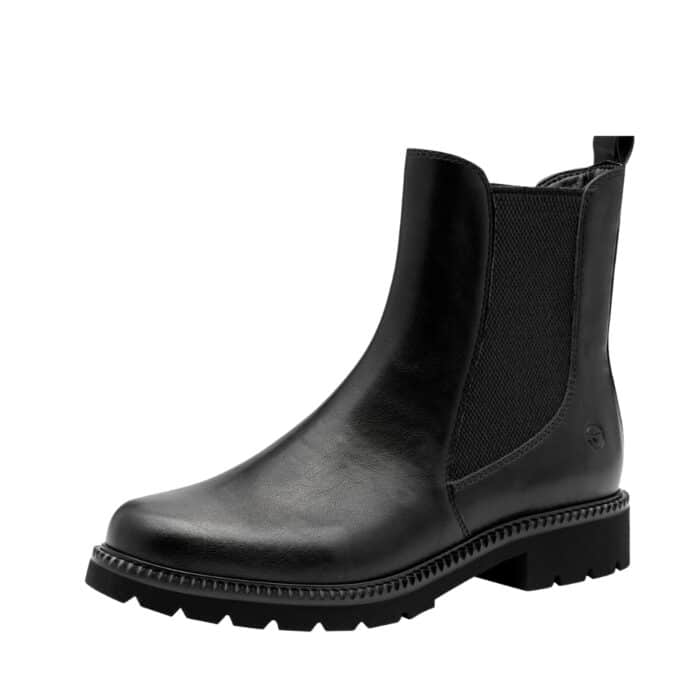 Tamaris chelseastøvle til dame i sort med elastik og let foring samt chunky ydersål