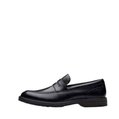 Clarks Aldwin Step loafers til herre i sort læder med indersål af skind