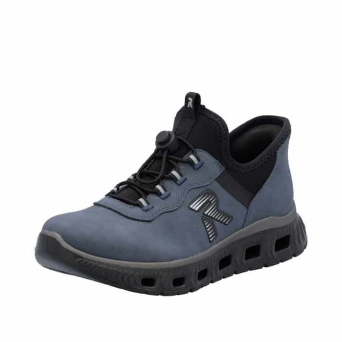 Rieker Ready 2 Go sneakers til dame i blå med en fast hælkappe og justerbar elastik samt memosoft sål