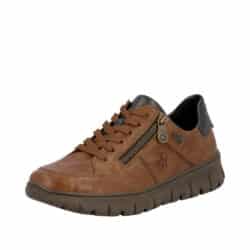 Rieker sneakers til dame i brun med skindoverdel og Rieker-Tex samt ekstra bredde (H) og udtagelig sål