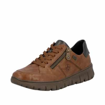 Rieker sneakers til dame i brun med skindoverdel og Rieker-Tex samt ekstra bredde (H) og udtagelig sål