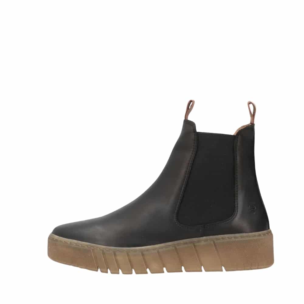 Shoedesign Copenhagen Mooved chelseastøvle til dame i sort glatskind med kilehæl på 4 cm.