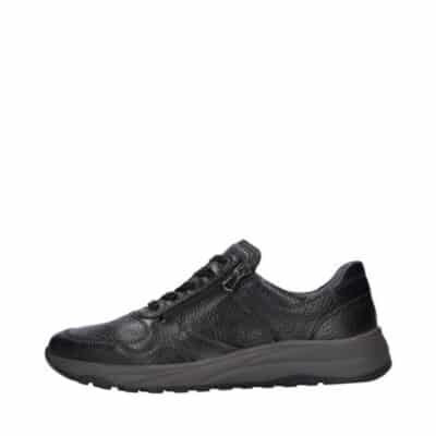 Waldläufer sneakers til dame i sort skind med snørebånd og to lynlåse samt skindsål