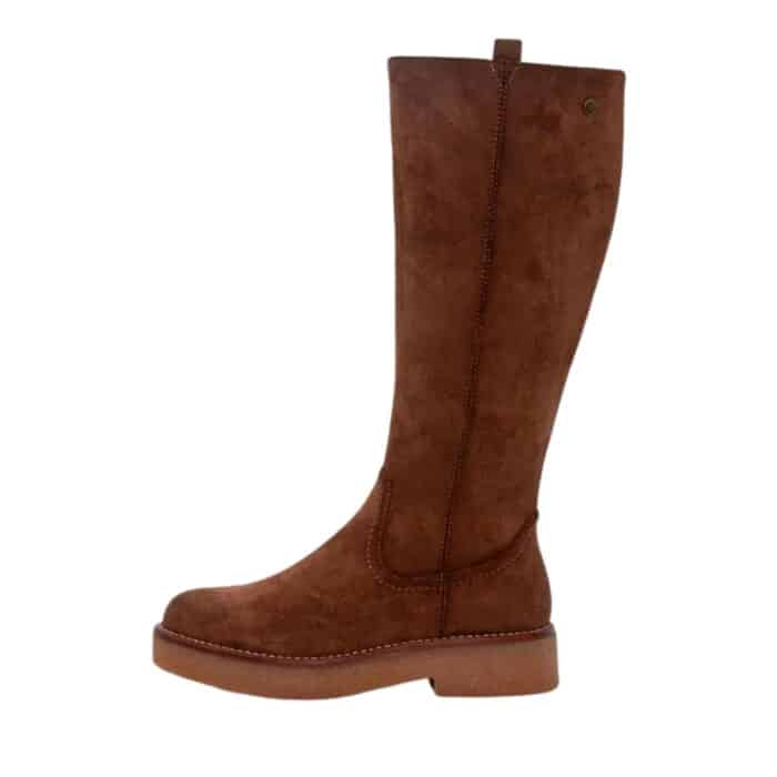 Duffy Cesena Uno lang støvle til dame i brun med lynlås og let foring samt gummisål og hæl på 4 cm.