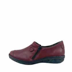 Relaxshoe sko til dame i bordeaux med blød skindoverdel og to lynlåse samt udtagelig indersål i skind