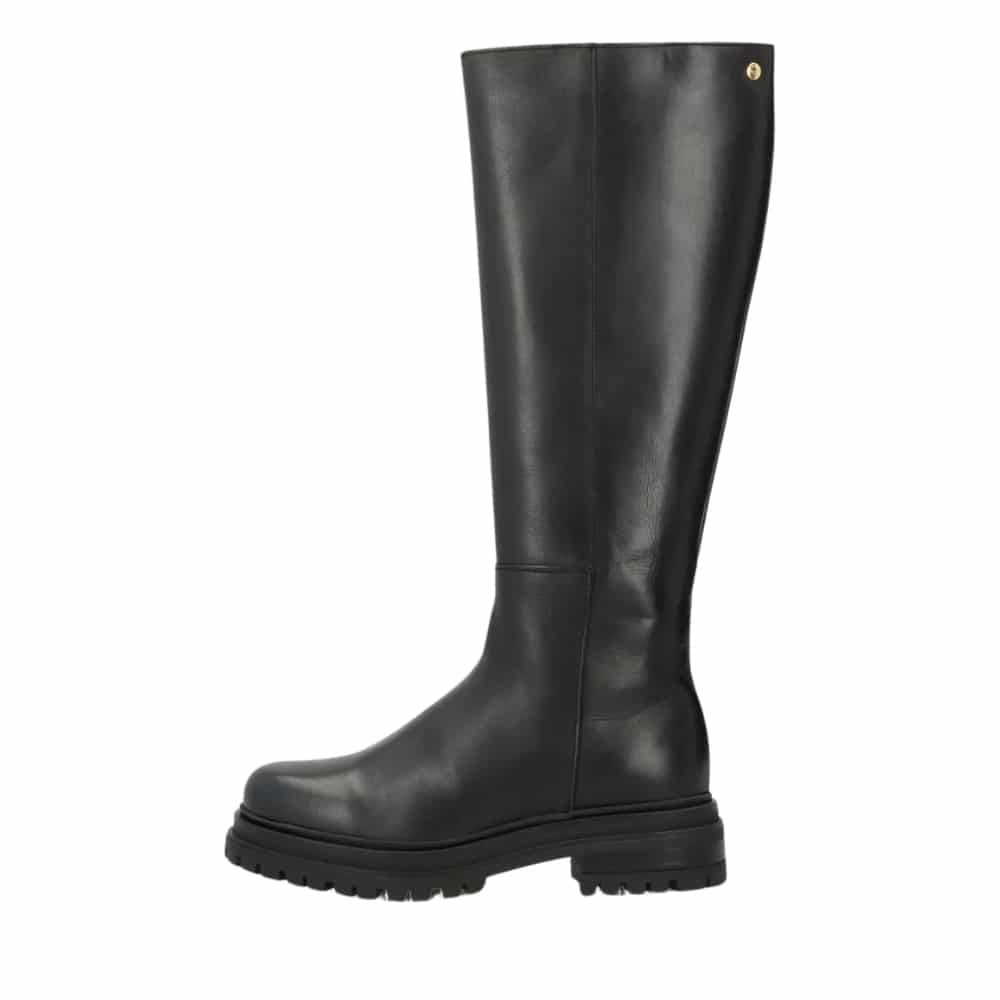Shoedesign Copenhagen Everest lang støvle til dame i sort glatskind med lynlås og elastik samt chunky ydersål