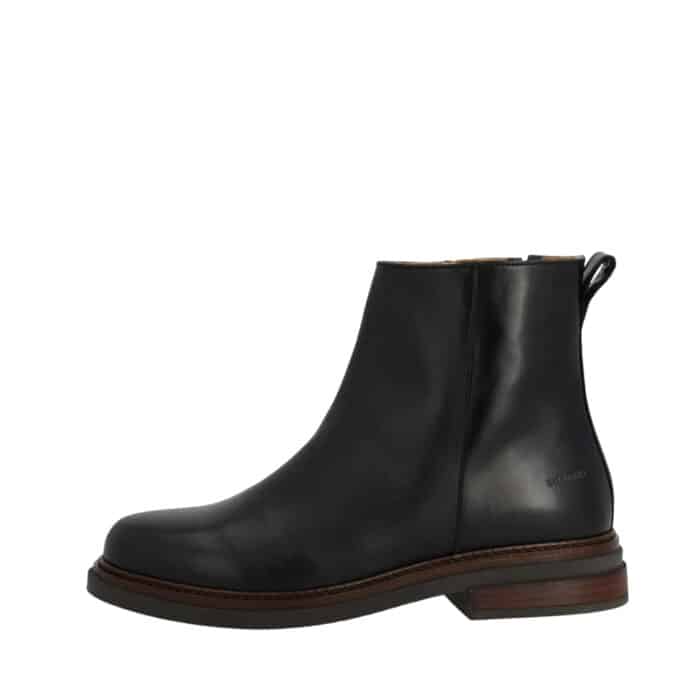 Angulus støvle til dame i sort med skindoverdel og skindsål samt funktionel lynlås