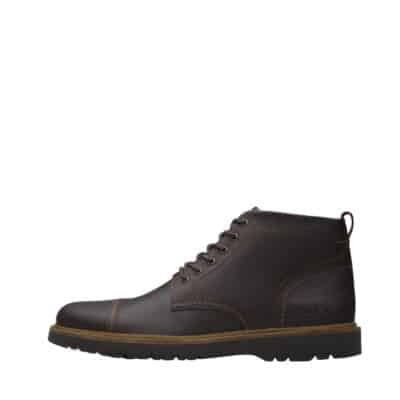 Clarks Weltridge Zip støvle til herre i brunt vokslæder med snørebånd og lynlås samt let og fleksibel ydersål