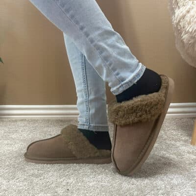 CPH-Comfort Slip Wool hjemmesko til dame i mørkebrun ruskind med varm foring og uden hælkappe