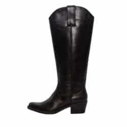 Duffy Messina Otto lang støvle til dame i sort med en spids snude samt en blokhæl på 5 cm og en funktionel lynlås