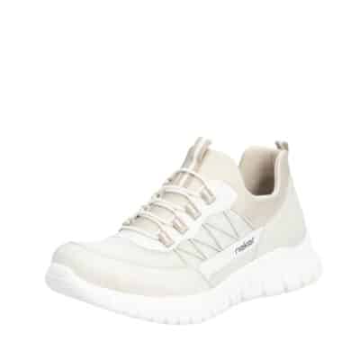Rieker sneakers til dame i beige med elastik og Memosoft sål
