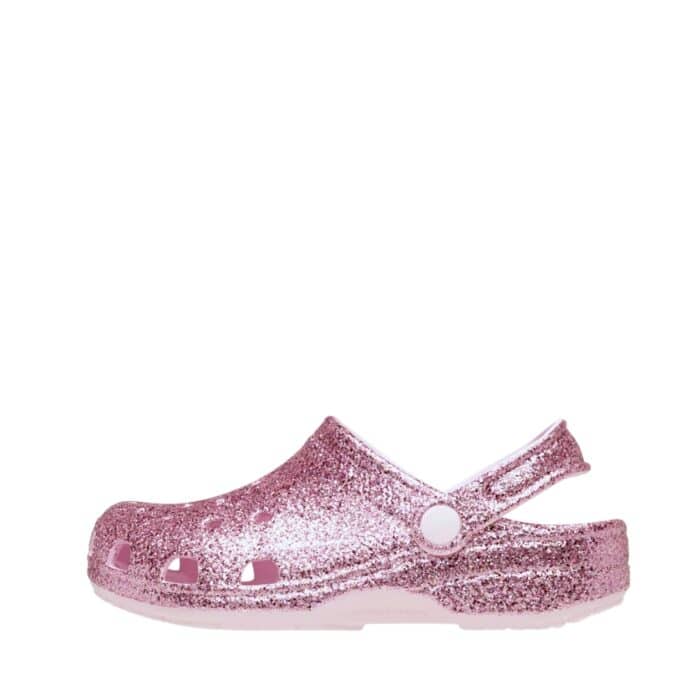 Crocs sandal til små børn i pink glimmer med praktisk hælrem