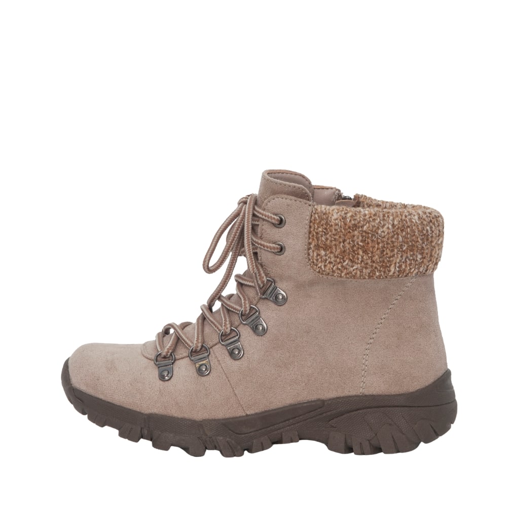 Duffy Ferla Uno vinterstøvle til dame i beige med snørebånd og lynlås samt varm foring og chunky ydersål