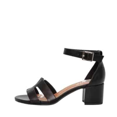 Duffy Rivello Diciotto sandal til dame i sort med en blokhæl på 5,5 cm og en ankelspænde