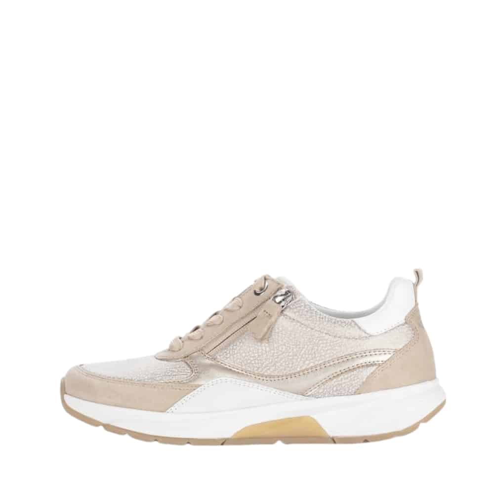 Gabor Rollingsoft sneakers til dame i rosa med guld- og skinddetaljer samt funktionel lynlås og udtagelig indersål