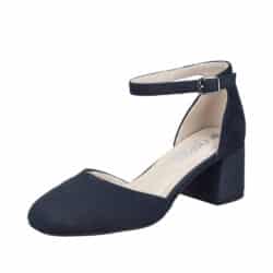 Rieker pumps til dame i mørkeblå med justerbar spænde og blokhæl på ca. 5,5 cm og stødabsorbering