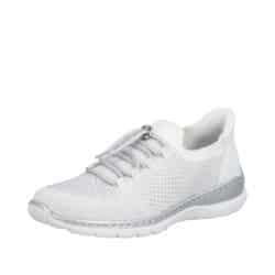Rieker Ready 2 Go sneakers til dame i hvid med en fast hælkappe samt justerbar elastik og memosoft sål