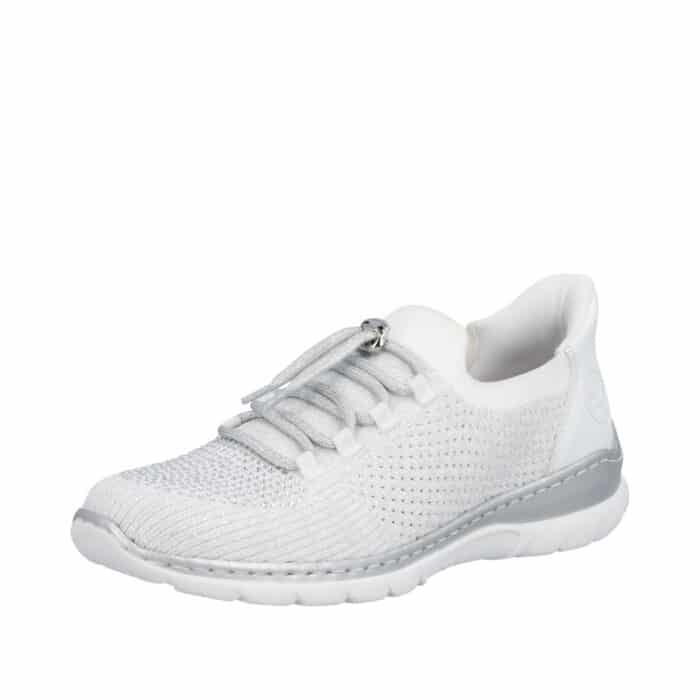 Rieker Ready 2 Go sneakers til dame i hvid med en fast hælkappe samt justerbar elastik og memosoft sål