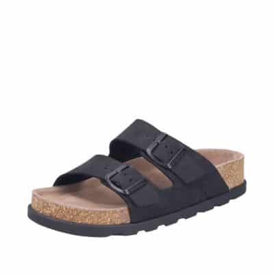 Rieker sandal til dame i sort skind med to justerbare spænder og blød sål