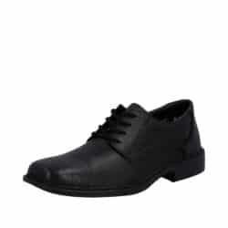 Rieker sko til herre i sort med skindoverdel og skindsål samt ekstra bredde H og snørebånd