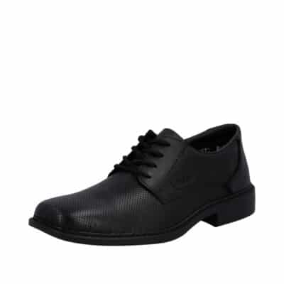 Rieker sko til herre i sort med skindoverdel og skindsål samt ekstra bredde H og snørebånd