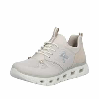 Rieker sneakers til dame i beige med elastik og Memosoft sål samt stødabsorberende ydersål