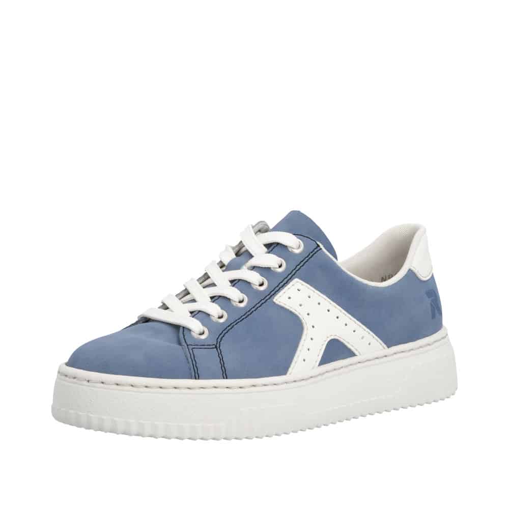 Rieker sneakers til dame i blå med udtagelig sål samt snørebånd og funktionel lynlås