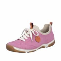 Rieker sneakers til dame i pink med snørebånd og indersål af skind samt stødabsorberende ydersål